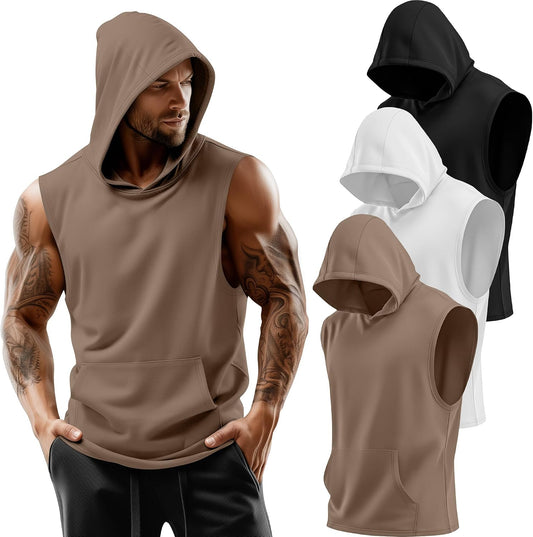 3 Pack Men's Workout Hooded Tank Tops