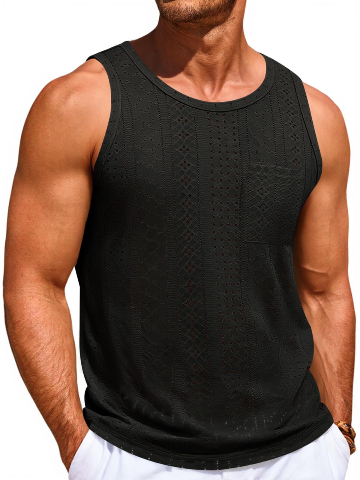 Runcati Mens Tank Tops Sleeveless Hollow Out T-Shirts