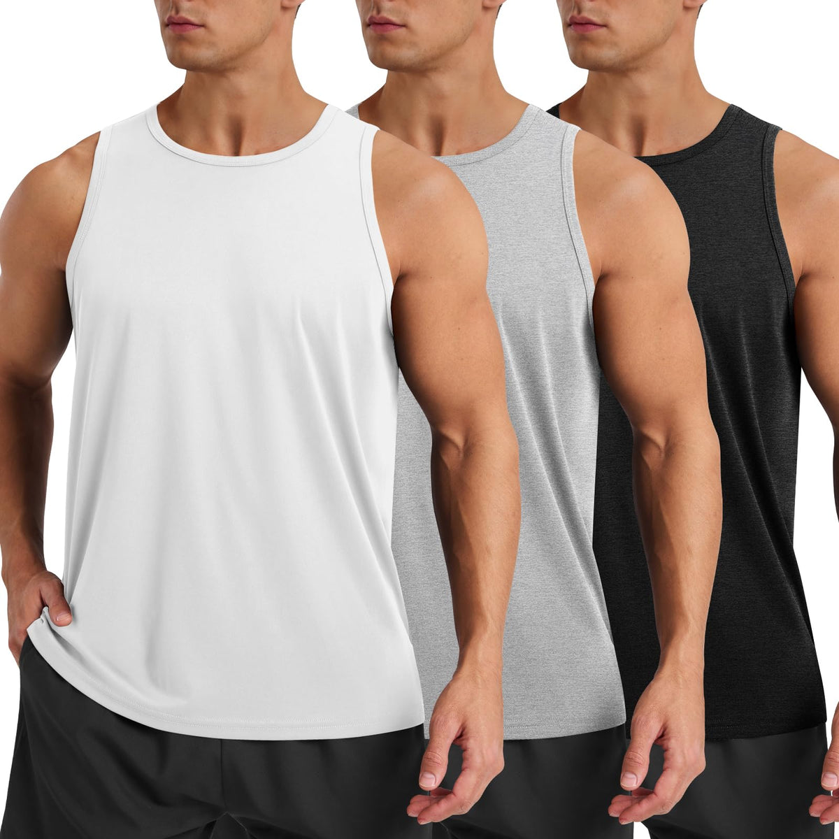 BOOJO 3 Pack Tank Tops Men - Summer Quick Dry Moisture Wicking Workout Muscle Sleeveless Shirts for Gym Beach Running