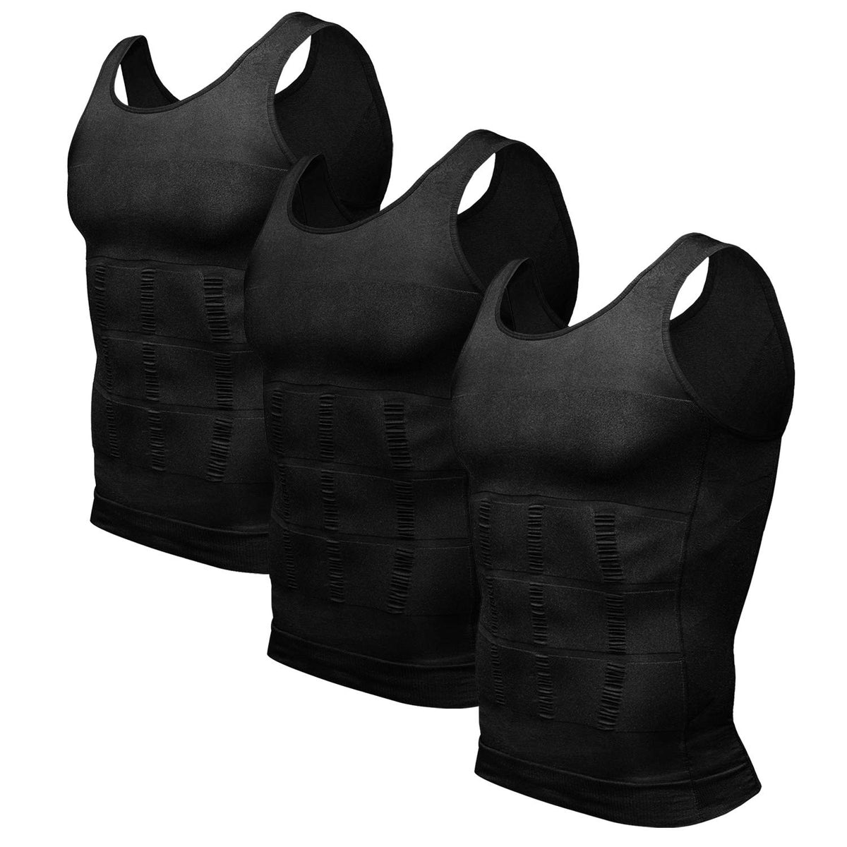 Odoland Men Compression Shirt 3 Pack Body Shaper Vest Tank Top