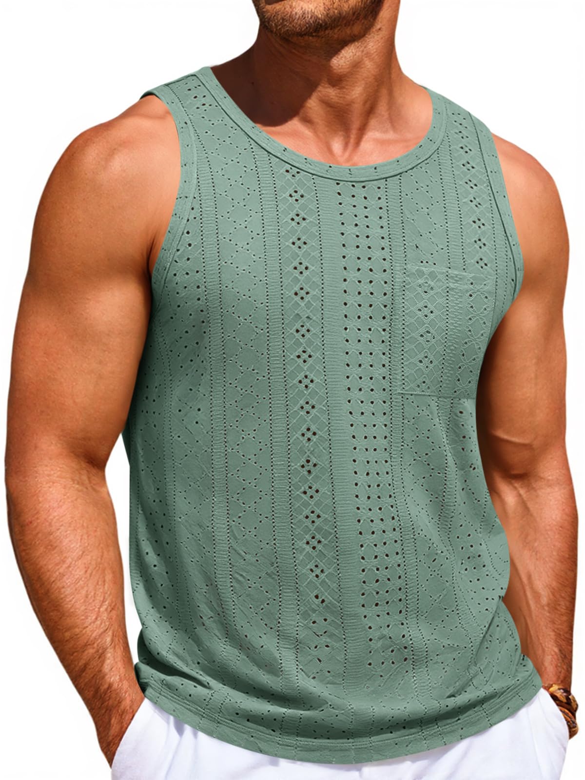 Runcati Mens Tank Tops Sleeveless Hollow Out T-Shirts