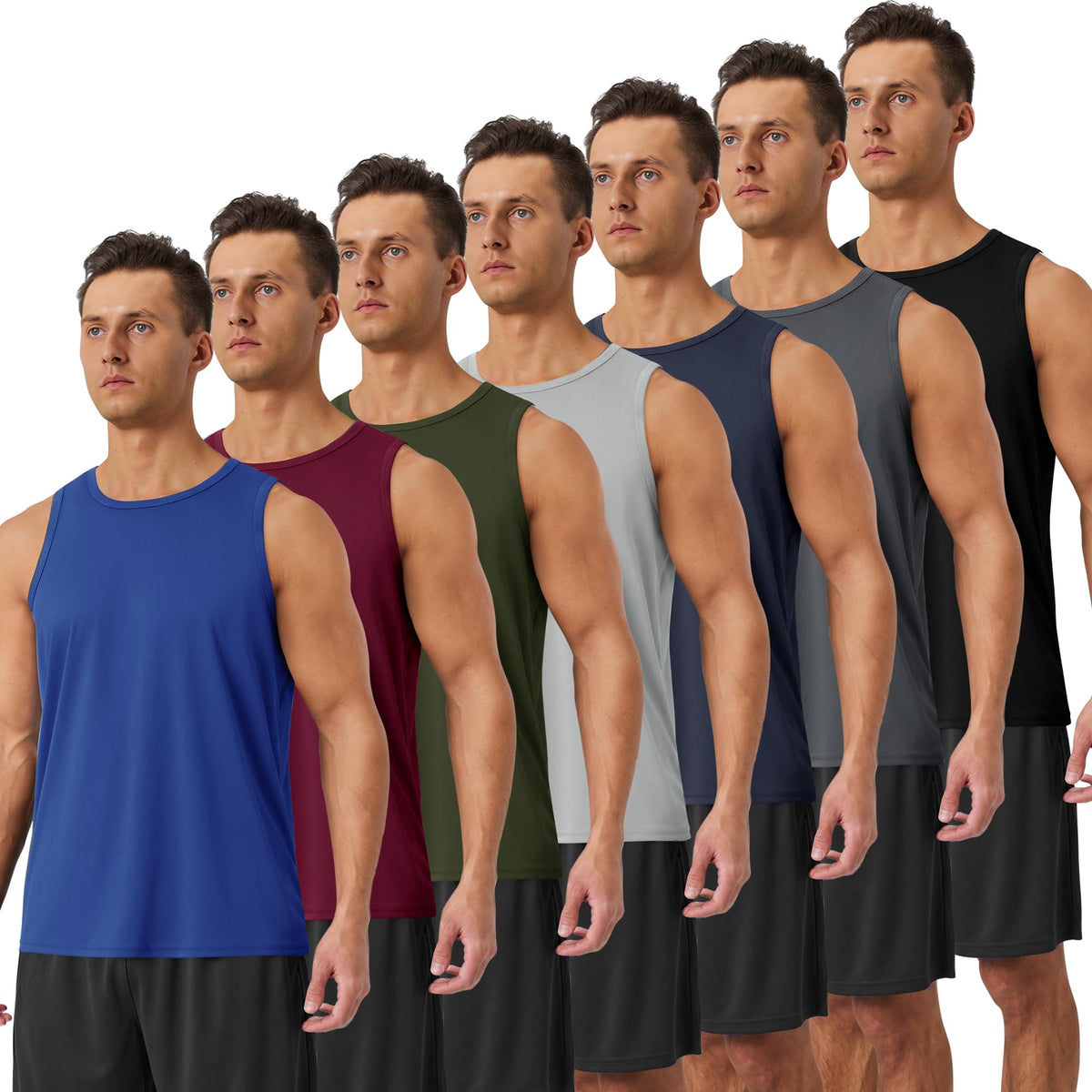 BOOJO 5 Pack Tank Tops Men - Quick Dry Moisture Wicking Summer Workout Muscle Sleeveless Shirts for Gym Beach Running