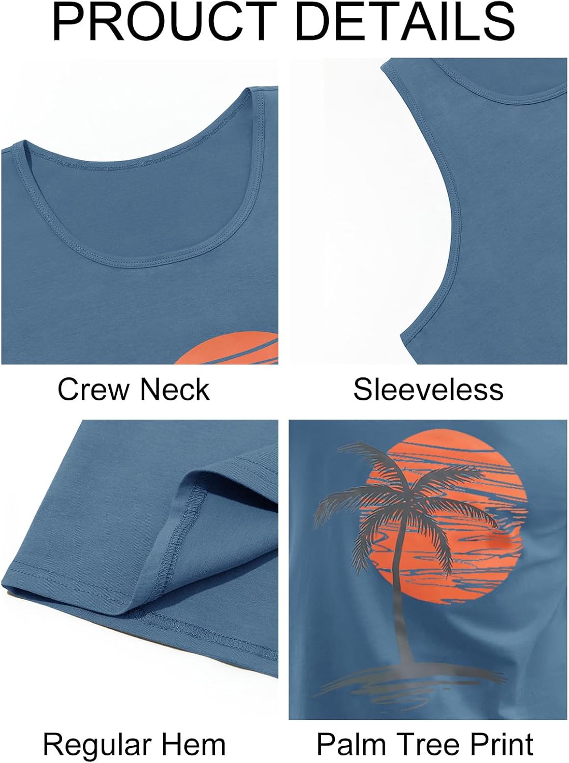 Mens Sleeveless Tank Tops Graphic Gym Shirts Palm Tree T-Shirt