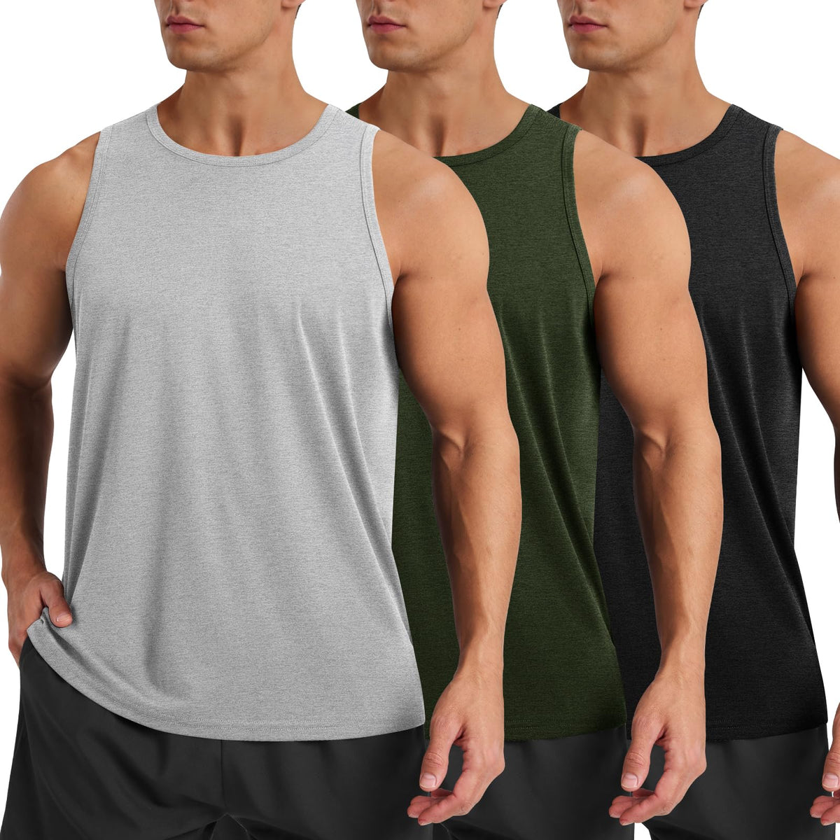 BOOJO 3 Pack Tank Tops Men - Summer Quick Dry Moisture Wicking Workout Muscle Sleeveless Shirts for Gym Beach Running