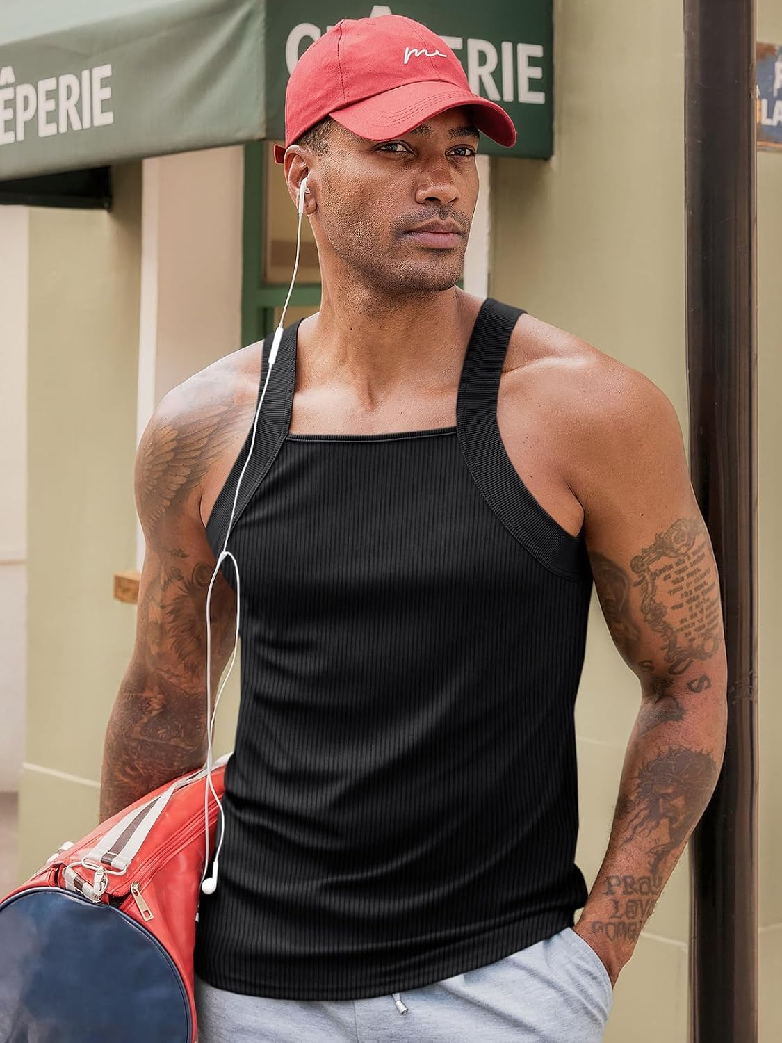 Runcati Mens Ribbed Knit Tank Tops Sleeveless Shirts Summer Gym Muscle Tees