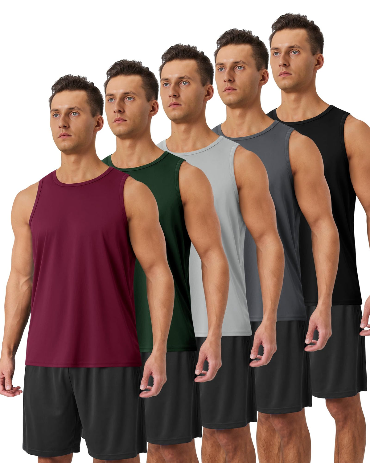 BOOJO 5 Pack Tank Tops Men - Quick Dry Moisture Wicking Summer Workout Muscle Sleeveless Shirts for Gym Beach Running