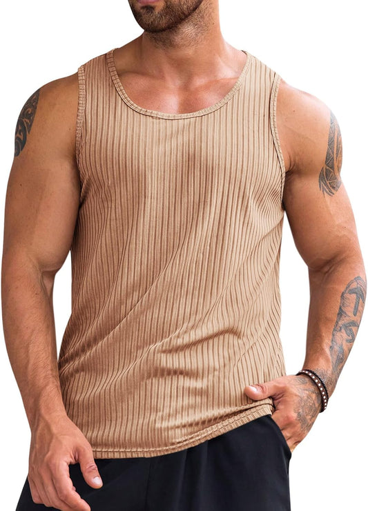 Runcati Men's Ribbed Tank Tops Knit Sleeveless Workout T Shirt