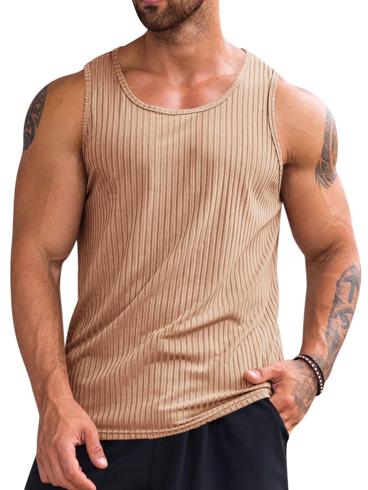 Runcati Men's Ribbed Tank Tops Knit Sleeveless Workout T Shirt