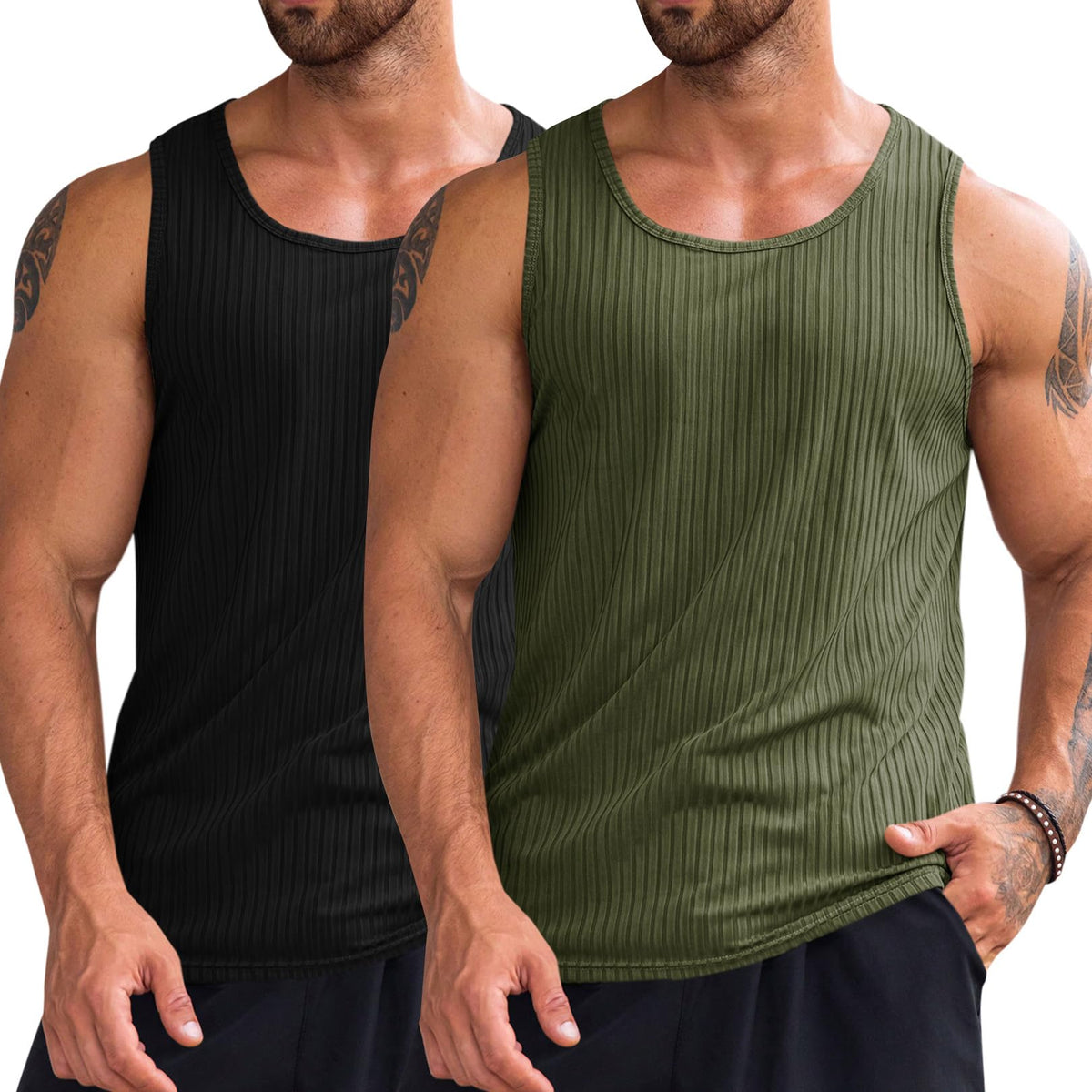Runcati Men's Ribbed Tank Tops Knit Sleeveless Workout T Shirt