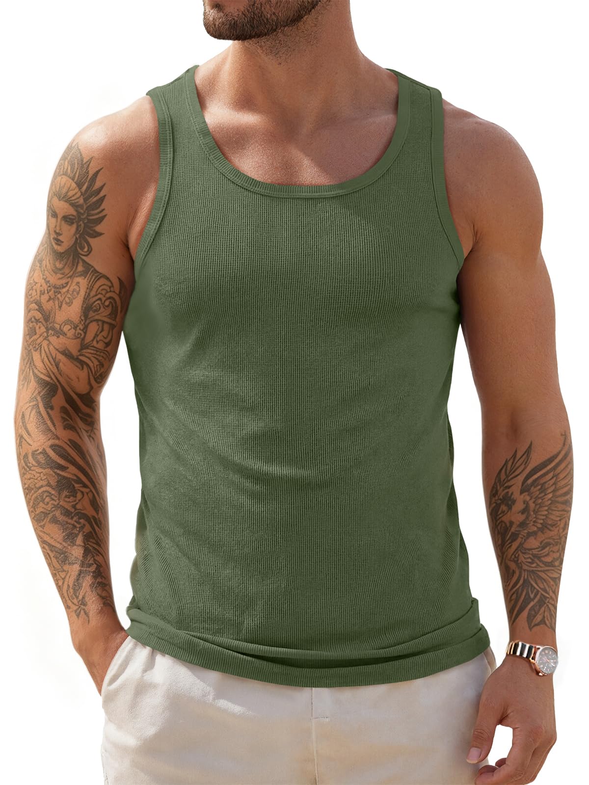 ZDC Mens Sleeveless Tank Tops Summer Workout Ribbed Shirts