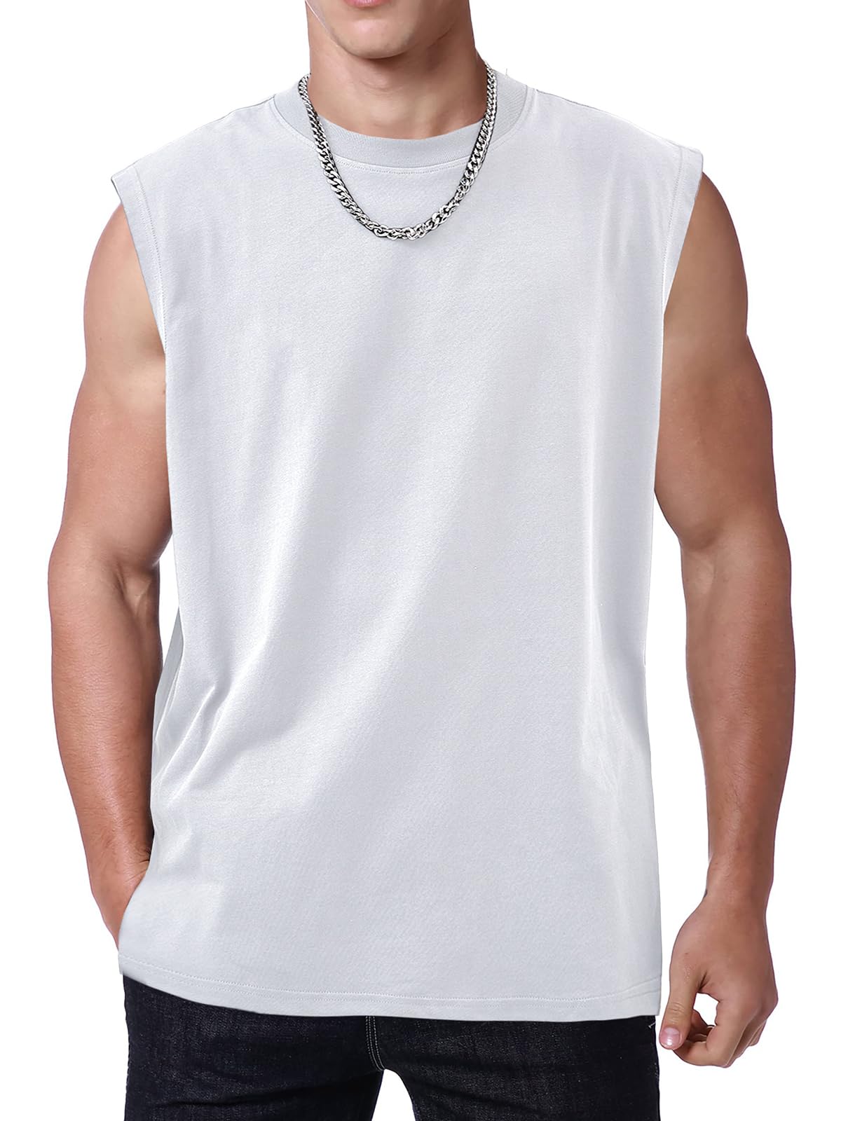 Mens Workout Tank Tops Sleeveless Tee Shirts Men Muscle Shirt Gym Acid Wash T Shirts Running Beach Loose Fit Tee