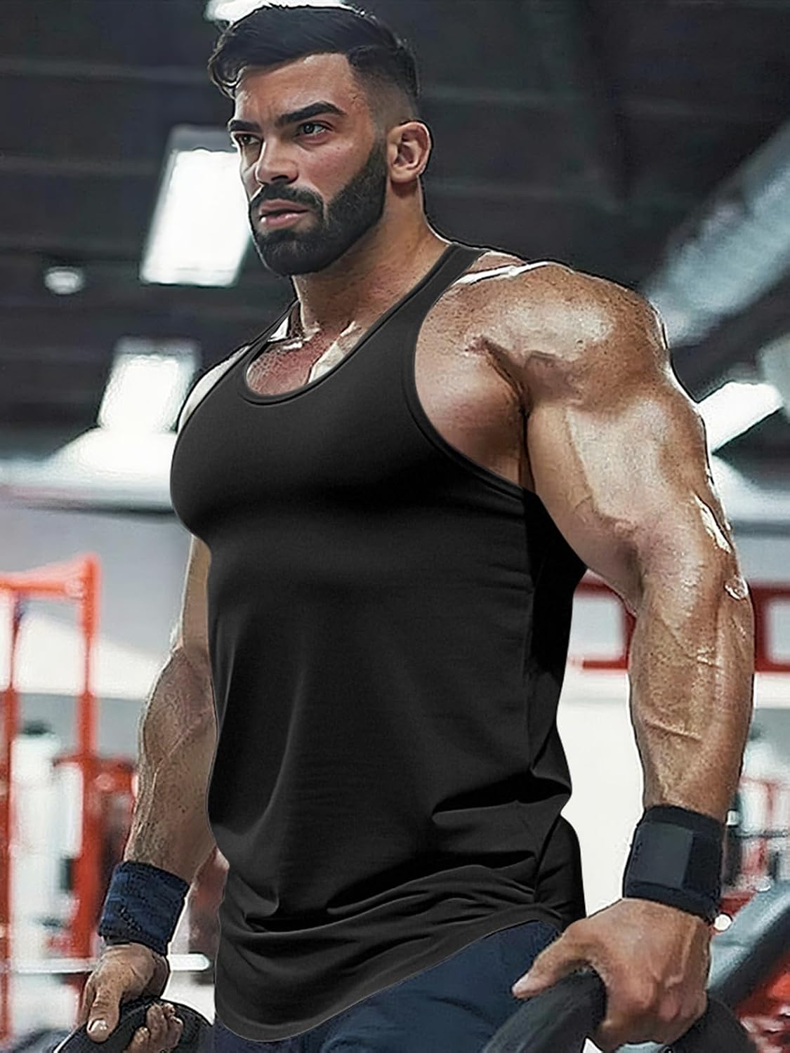 Mens Workout Tank Tops Fitness Bodybuilding Sleeveless Gym Muscle Stringer Shirts