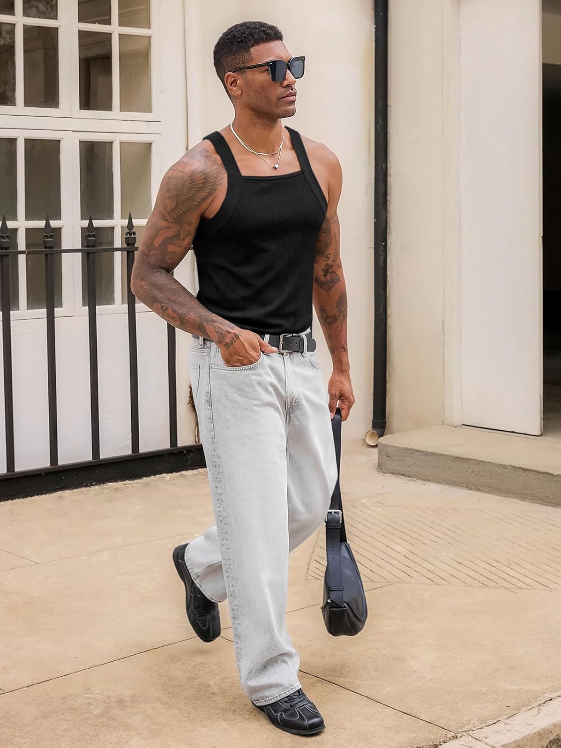 Runcati Mens Ribbed Knit Tank Tops Sleeveless Shirts Summer Gym Muscle Tees