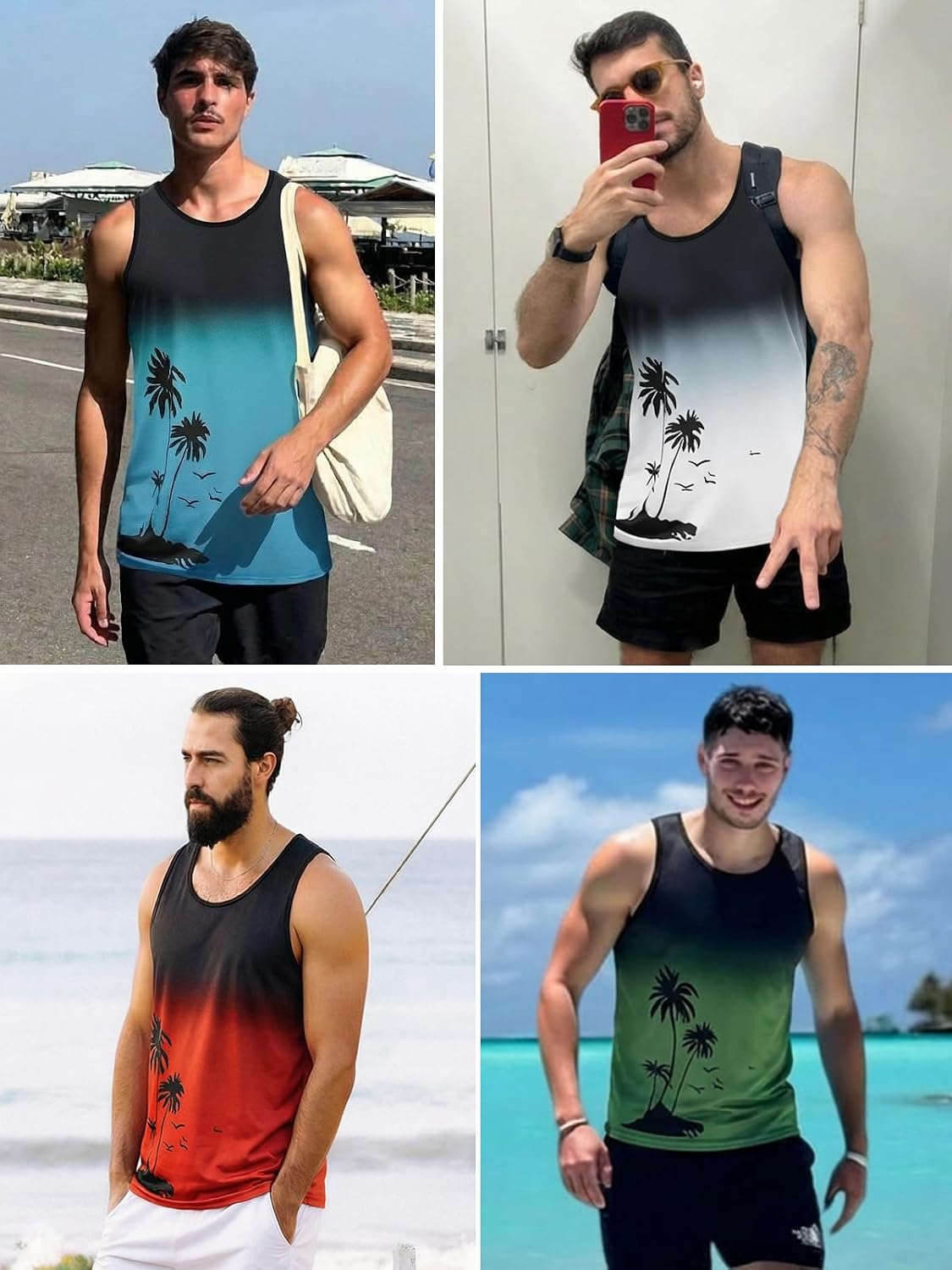 Runcati Mens Graphic Tank Tops Sleeveless Palm Tree Shirts Beach Top
