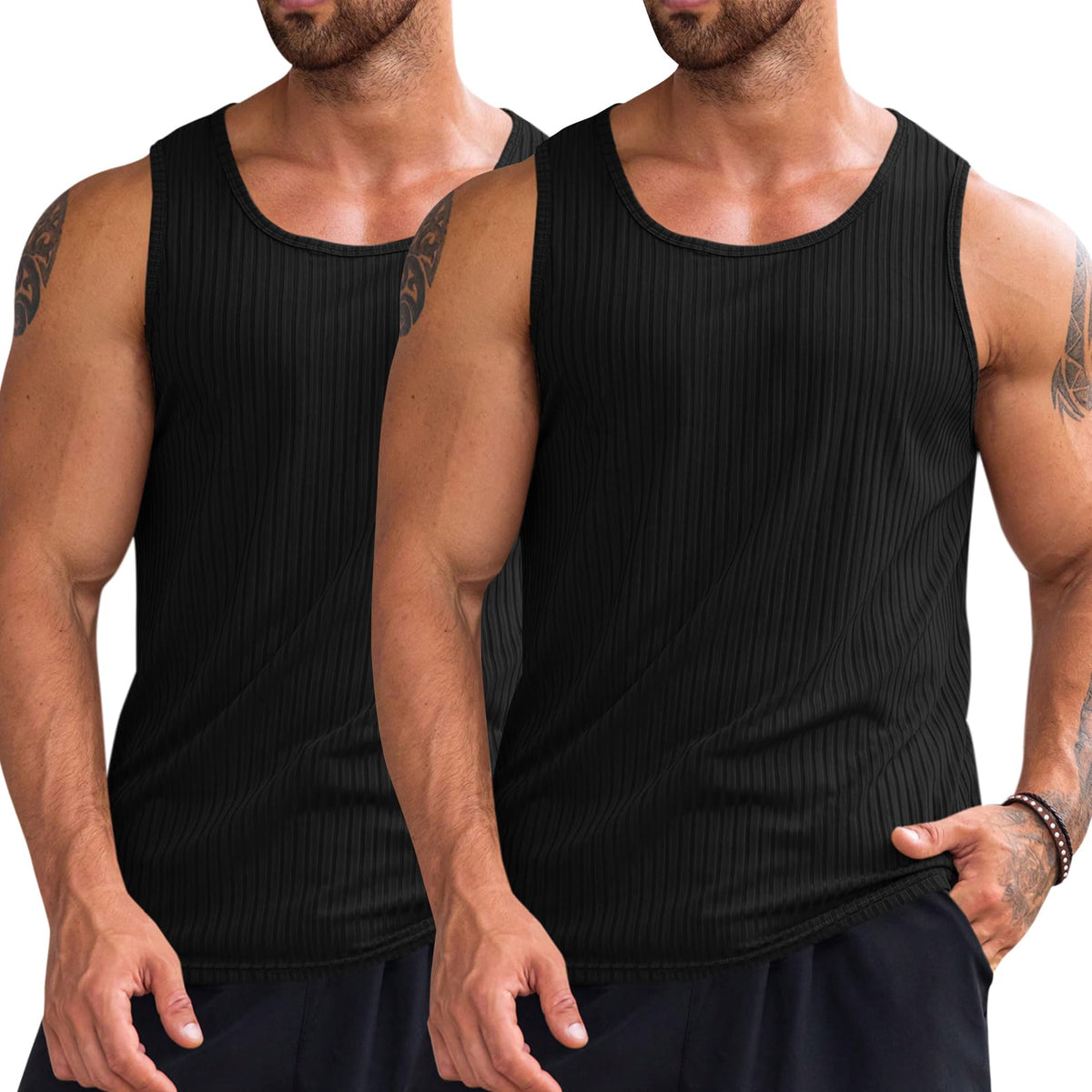 Runcati Men's Ribbed Tank Tops Knit Sleeveless Workout T Shirt
