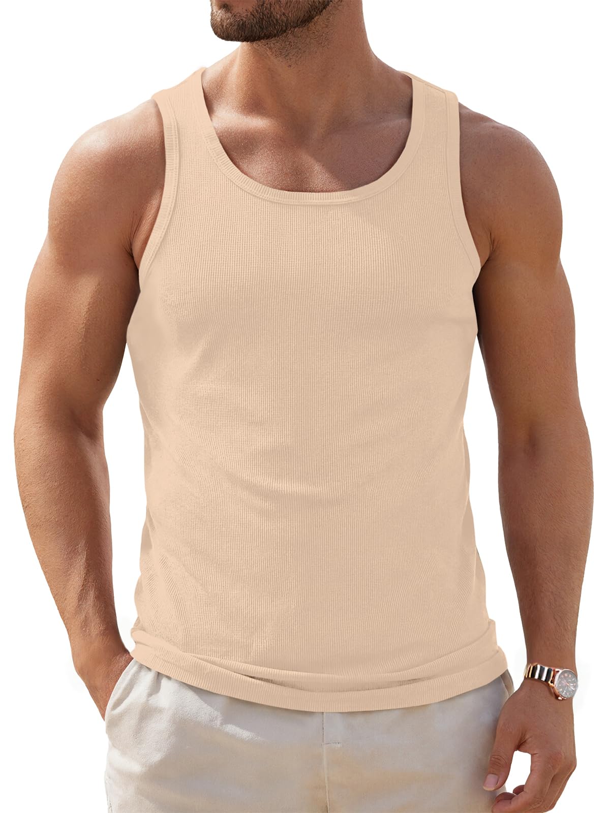 ZDC Mens Sleeveless Tank Tops Summer Workout Ribbed Shirts