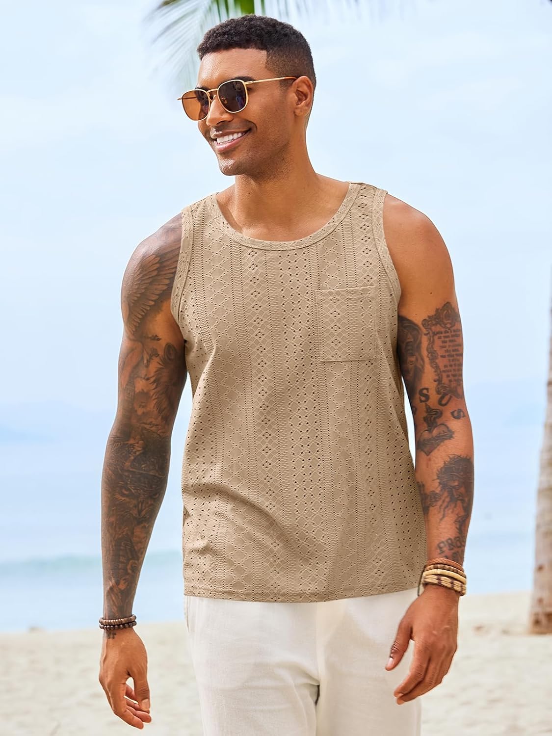 Runcati Mens Tank Tops Sleeveless Hollow Out T-Shirts