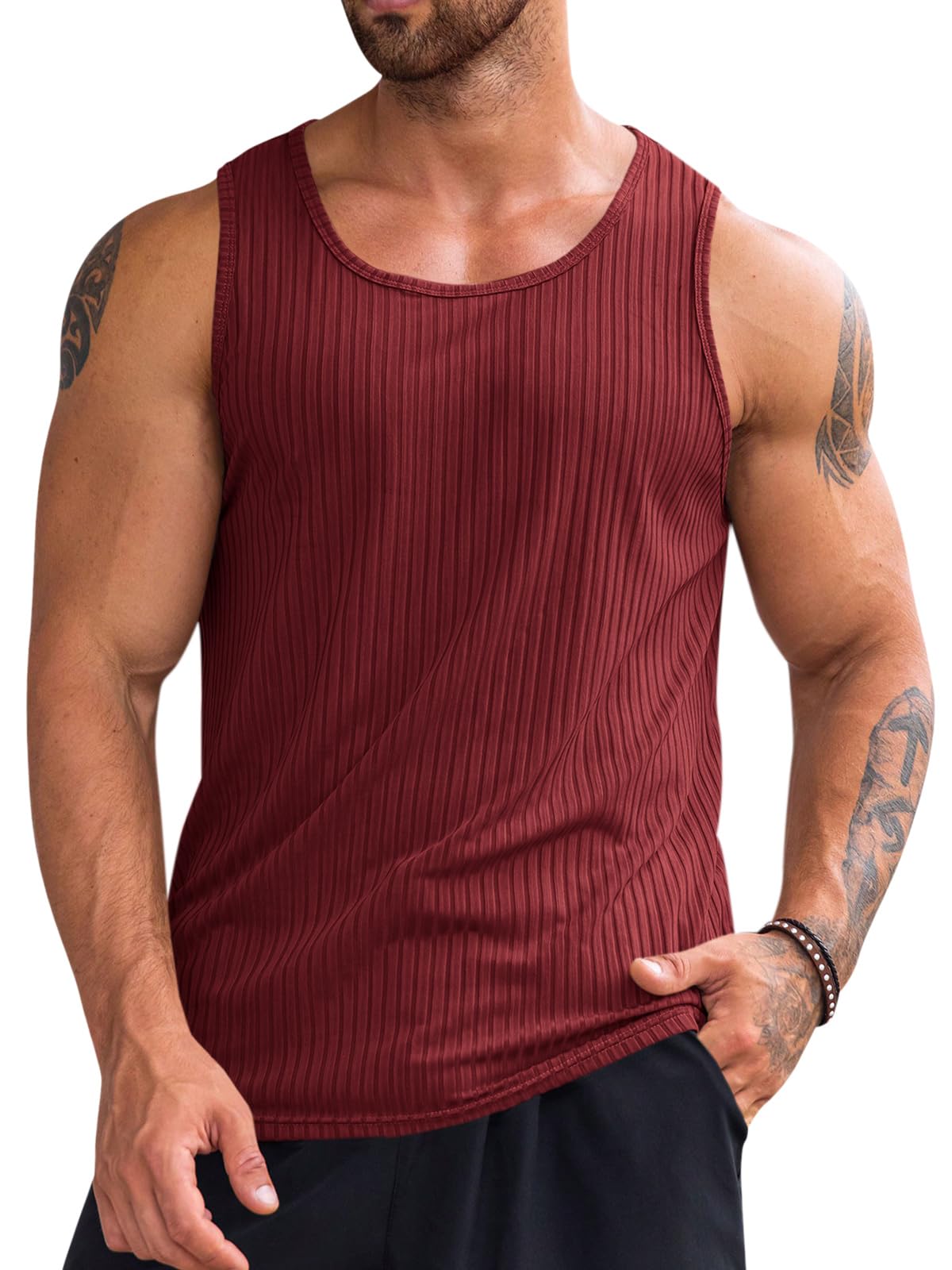 Runcati Men's Ribbed Tank Tops Knit Sleeveless Workout T Shirt
