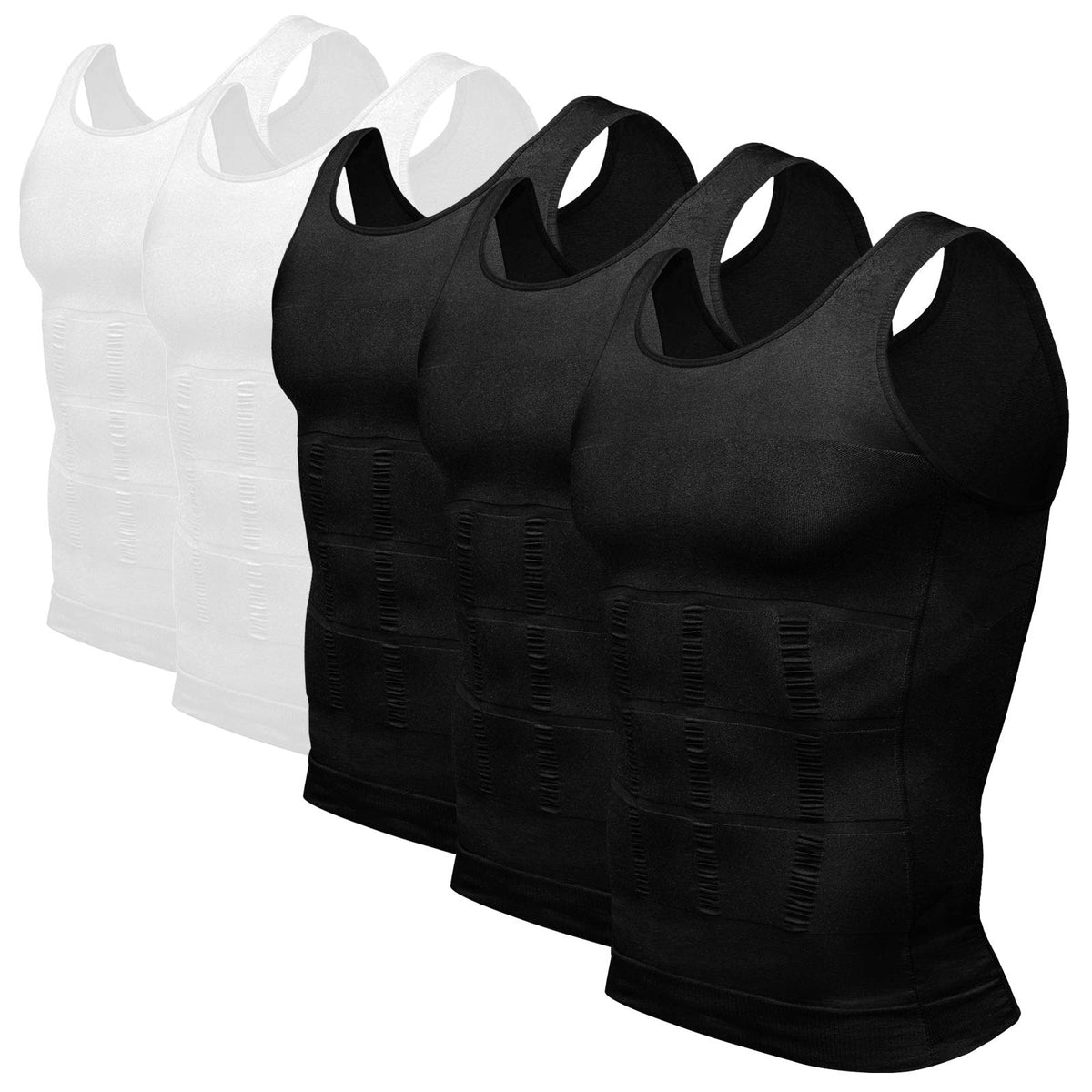 Odoland 5 Pack Men's Compression Shirt Body Shapewear Tummy Tank Top