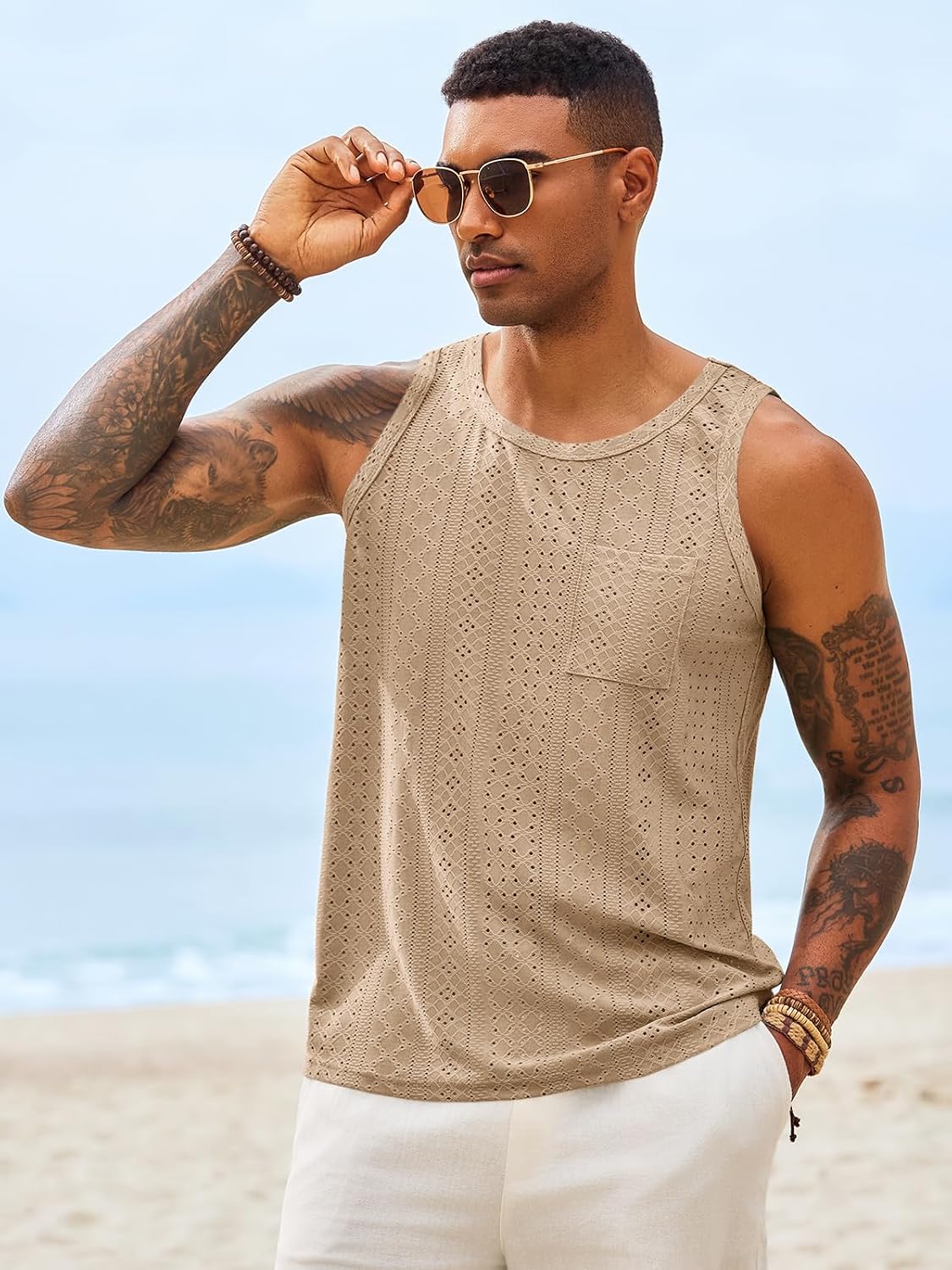 Runcati Mens Tank Tops Sleeveless Hollow Out T-Shirts
