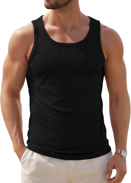 ZDC Mens Sleeveless Tank Tops Summer Workout Ribbed Shirts