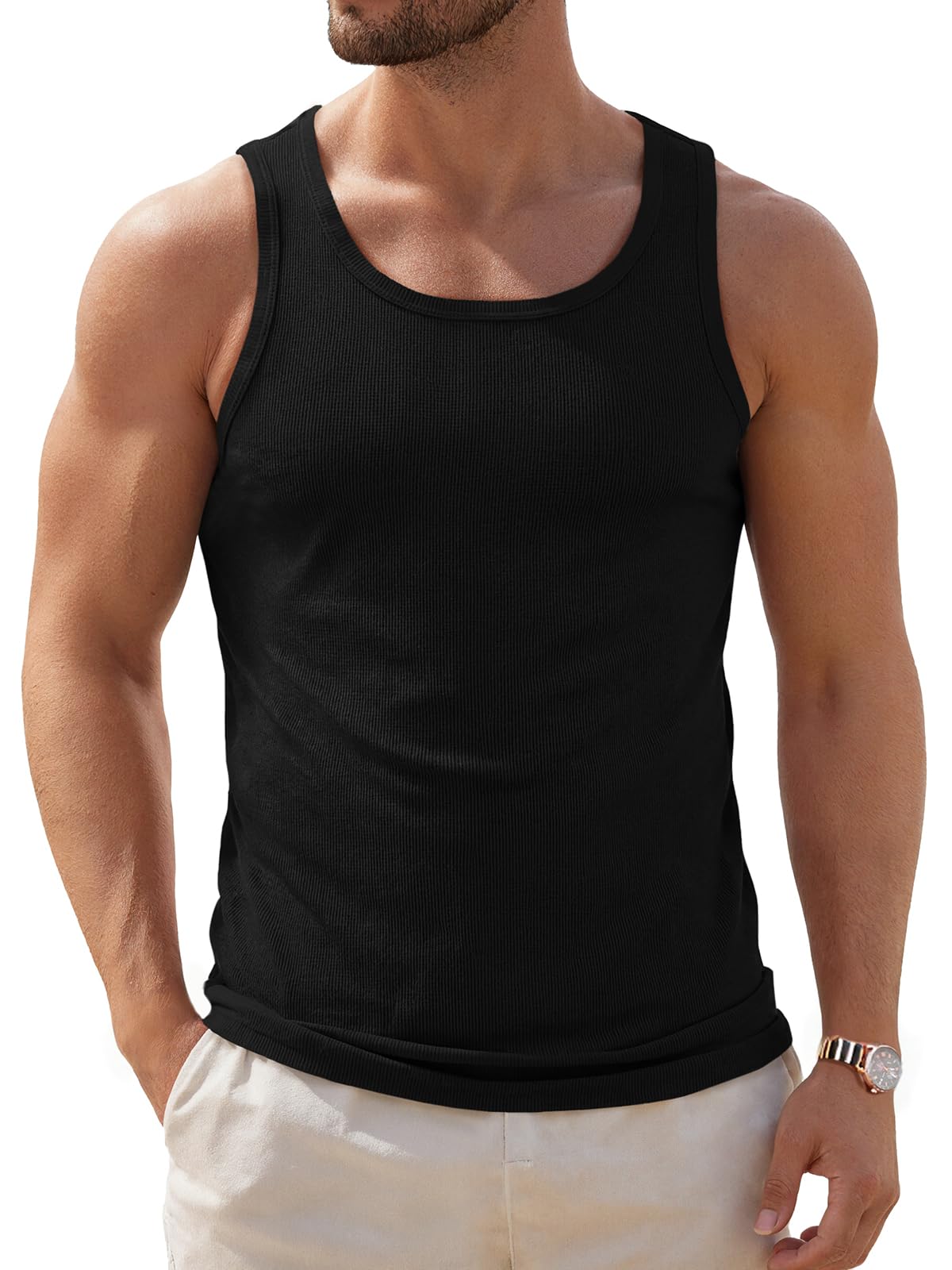 ZDC Mens Sleeveless Tank Tops Summer Workout Ribbed Shirts