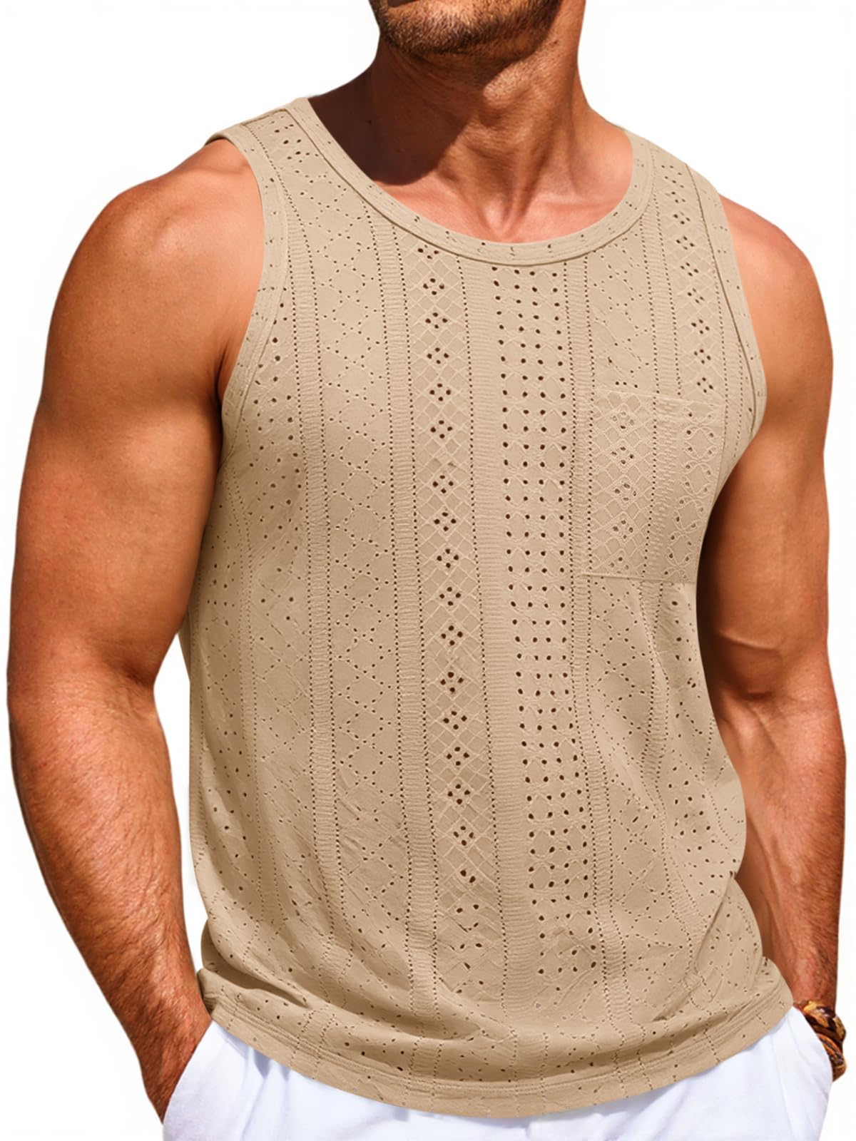 Runcati Mens Tank Tops Sleeveless Hollow Out T-Shirts
