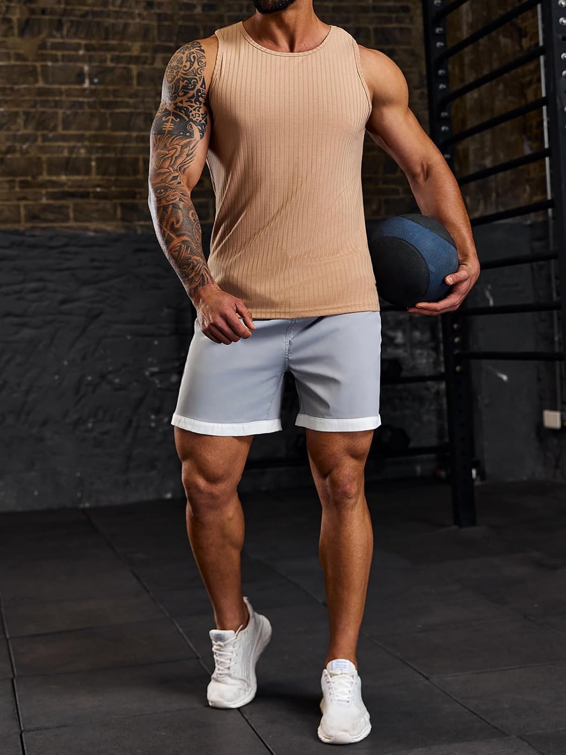 Runcati Men's Ribbed Tank Tops Knit Sleeveless Workout T Shirt