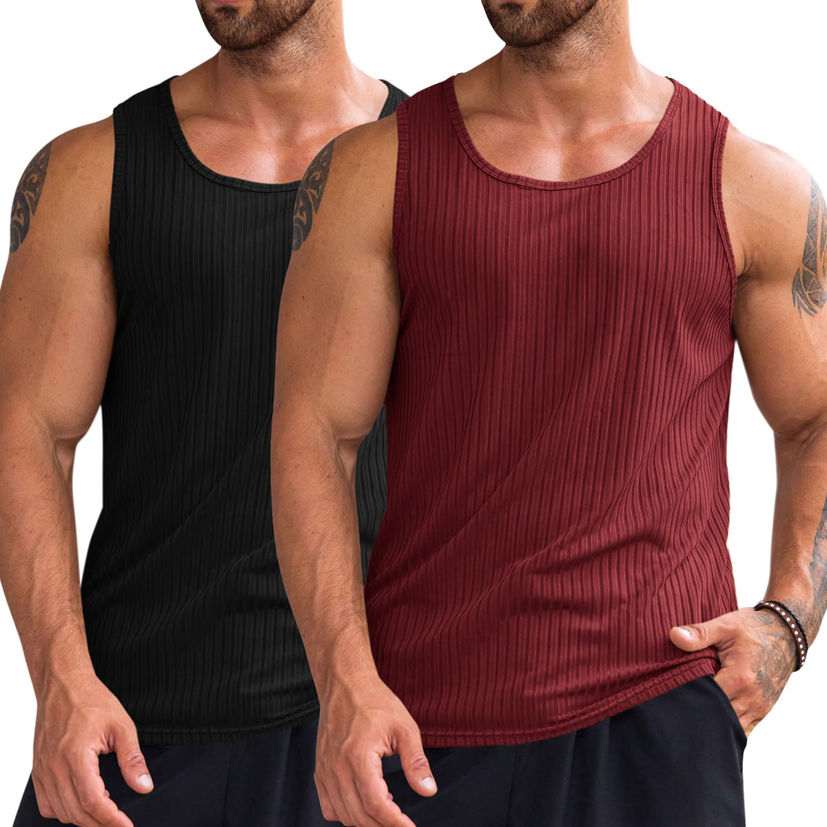 Runcati Men's Ribbed Tank Tops Knit Sleeveless Workout T Shirt