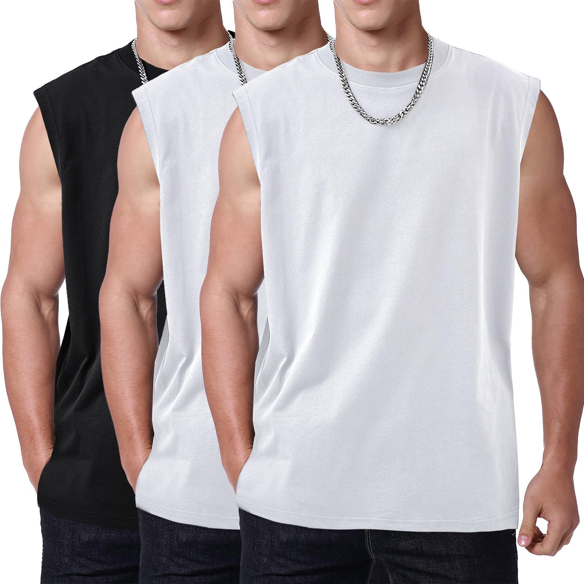 Mens Workout Tank Tops Sleeveless Tee Shirts Men Muscle Shirt Gym Acid Wash T Shirts Running Beach Loose Fit Tee