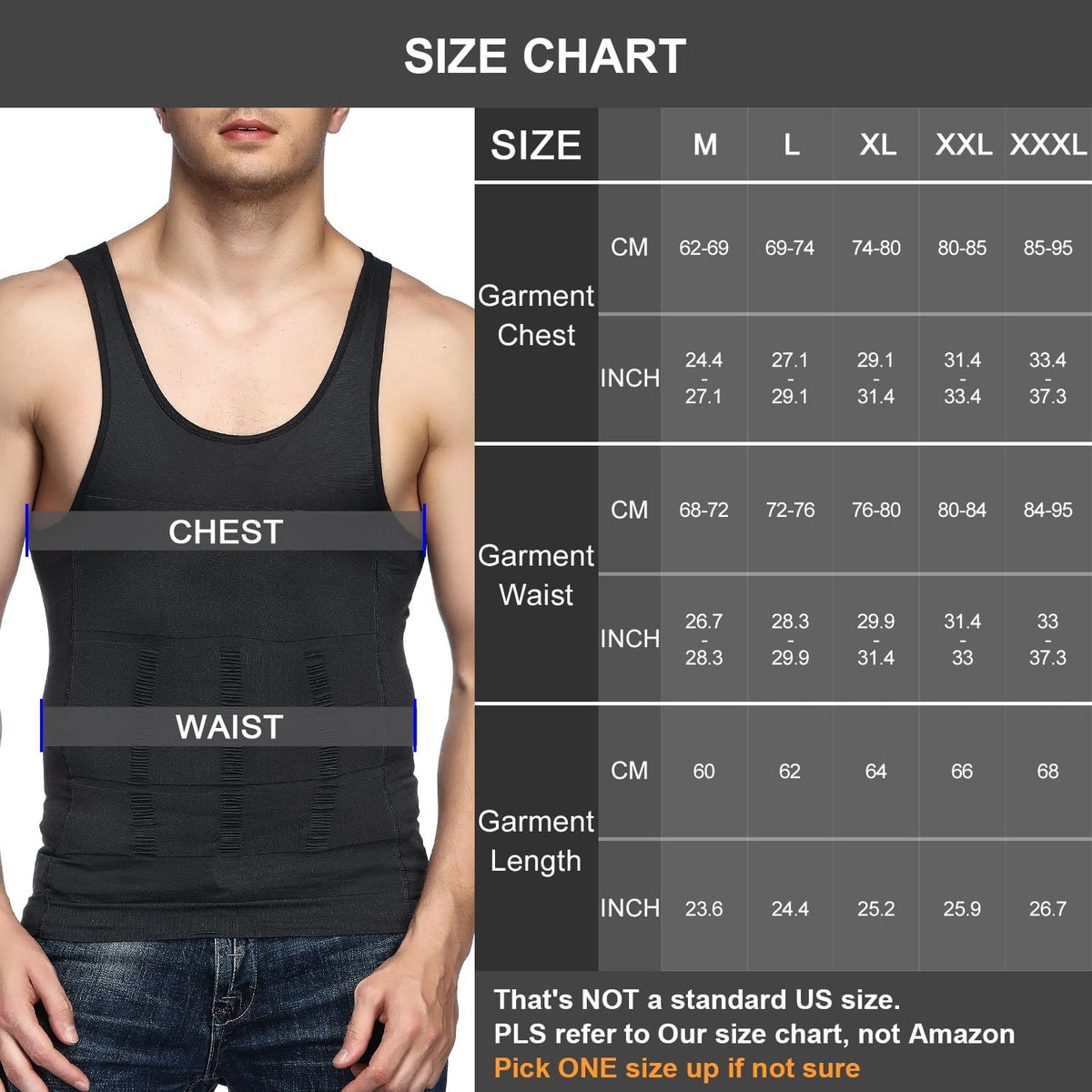 Odoland 5 Pack Men's Compression Shirt Body Shapewear Tummy Tank Top