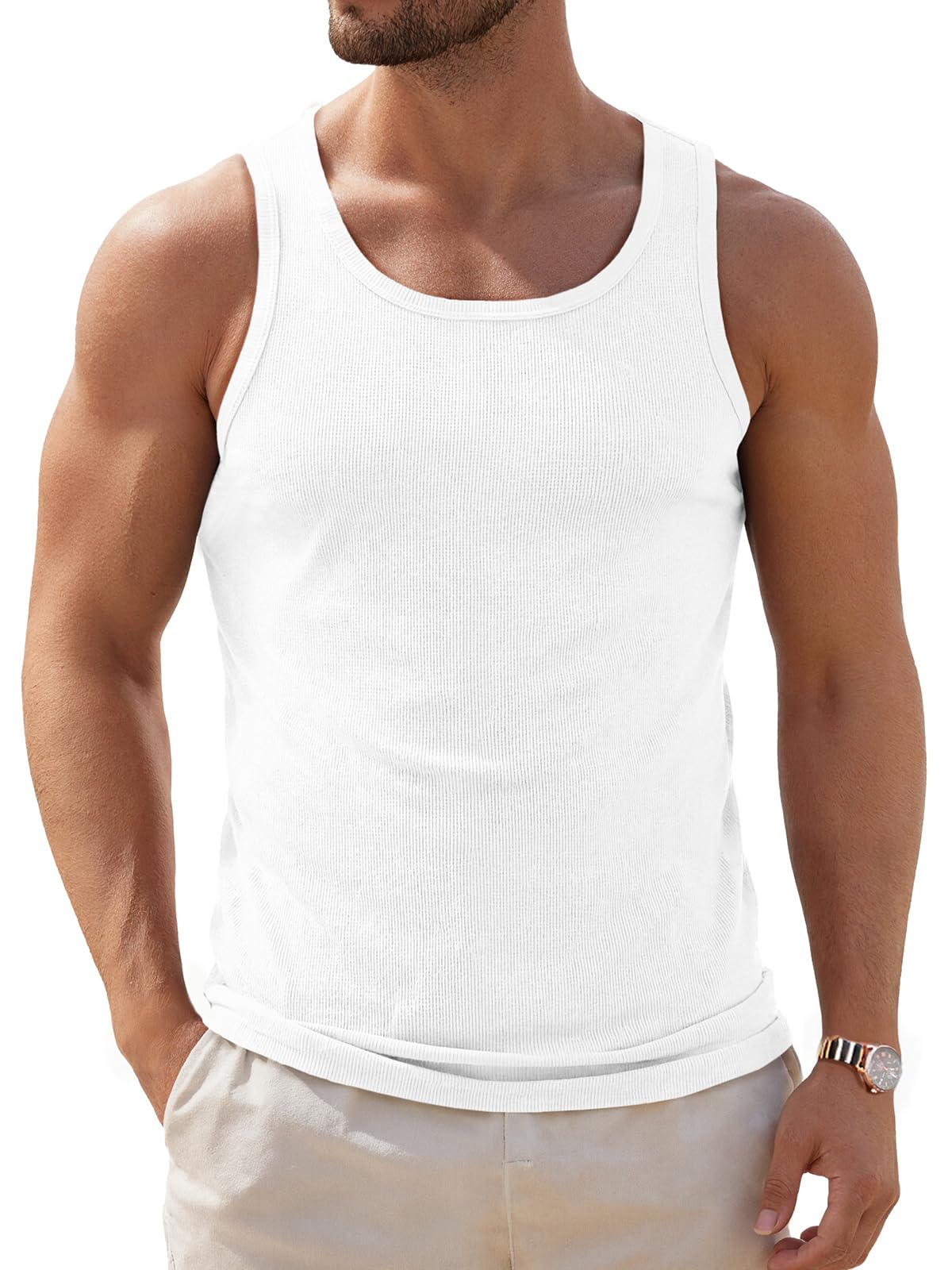 ZDC Mens Sleeveless Tank Tops Summer Workout Ribbed Shirts
