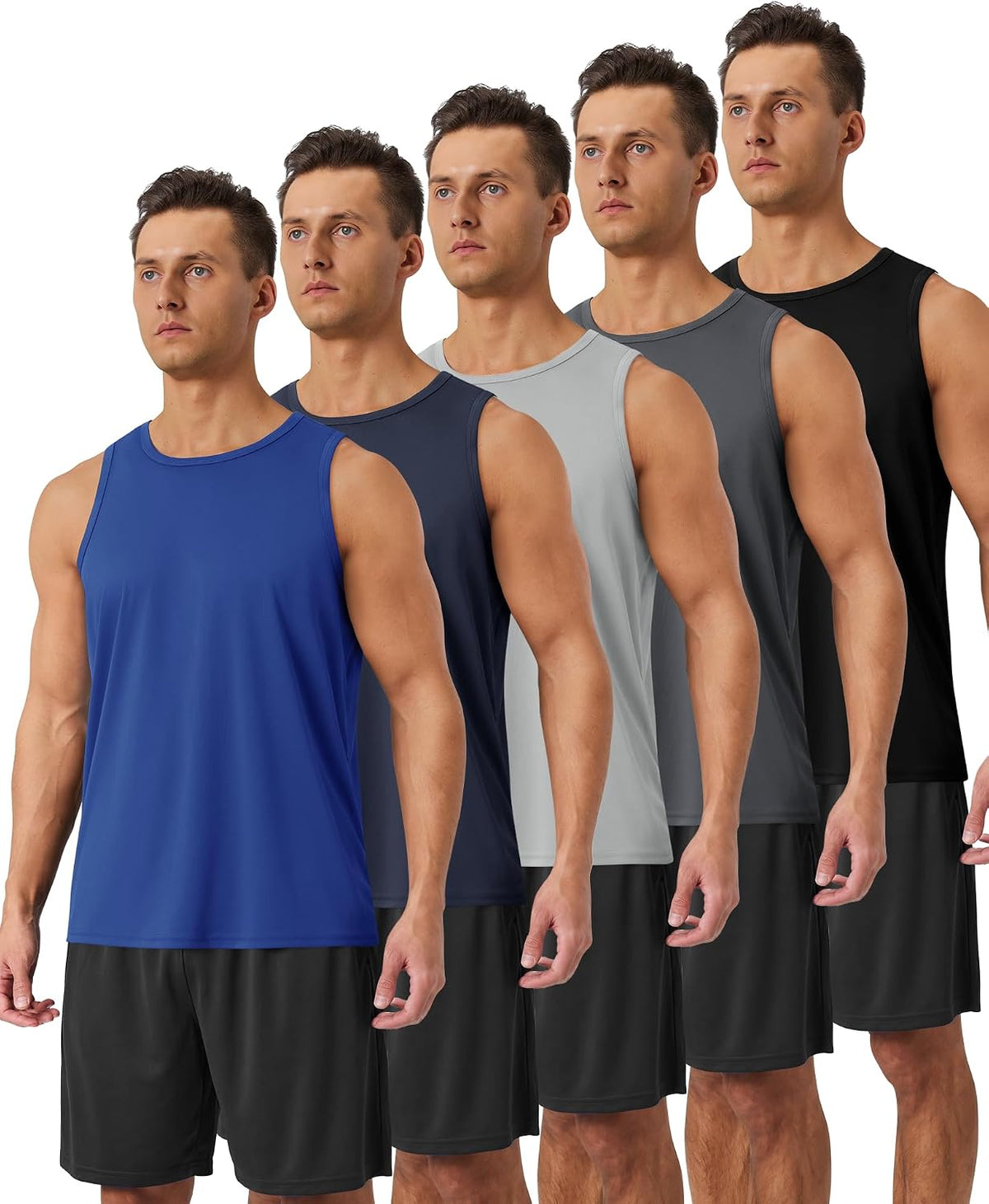 BOOJO 5 Pack Tank Tops Men - Quick Dry Moisture Wicking Summer Workout Muscle Sleeveless Shirts for Gym Beach Running