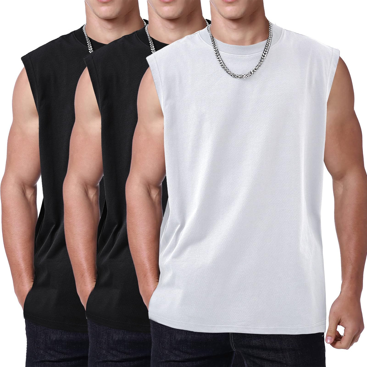 Mens Workout Tank Tops Sleeveless Tee Shirts Men Muscle Shirt Gym Acid Wash T Shirts Running Beach Loose Fit Tee