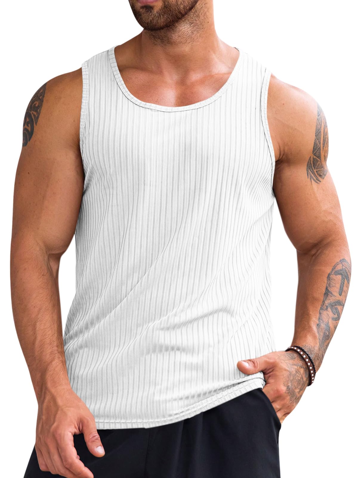 Runcati Men's Ribbed Tank Tops Knit Sleeveless Workout T Shirt