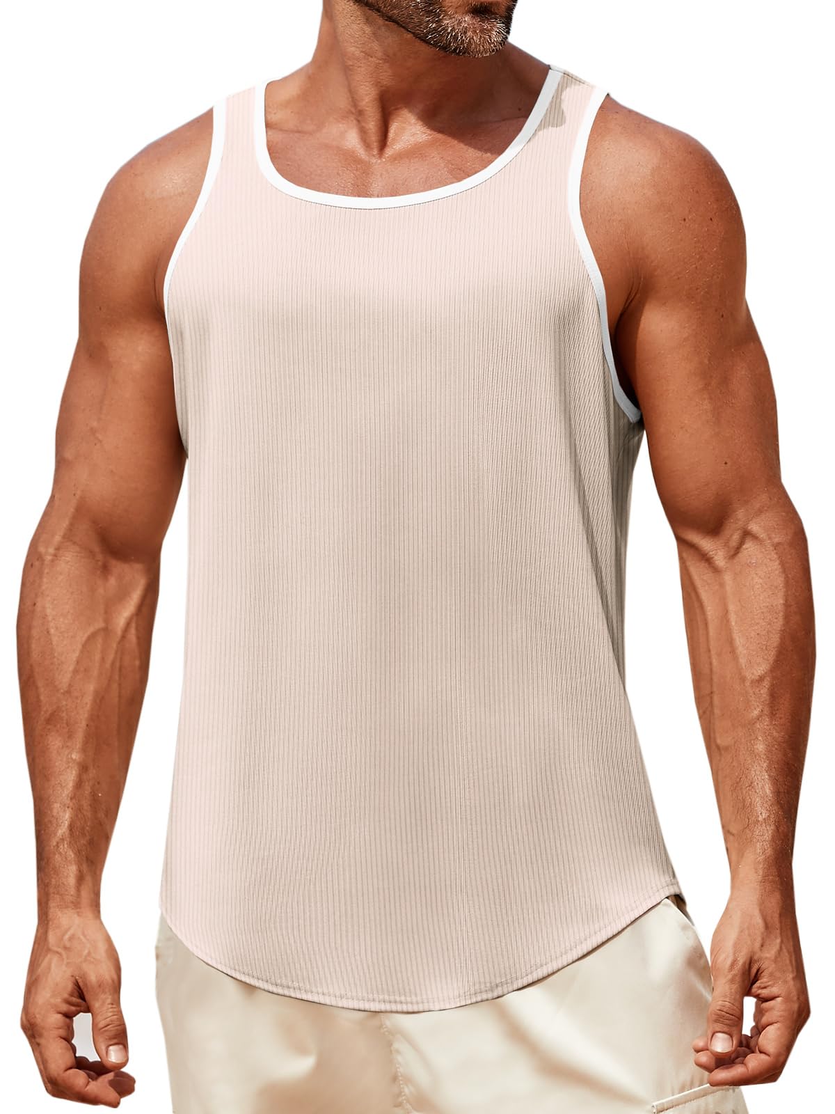 Runcati Mens Sleeveless Tank Tops Workout Muscle Gym Knitted Ribbed Shirt