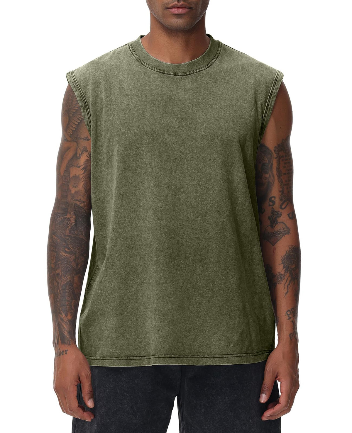 Mens Workout Tank Tops Sleeveless Tee Shirts Men Muscle Shirt Gym Acid Wash T Shirts Running Beach Loose Fit Tee