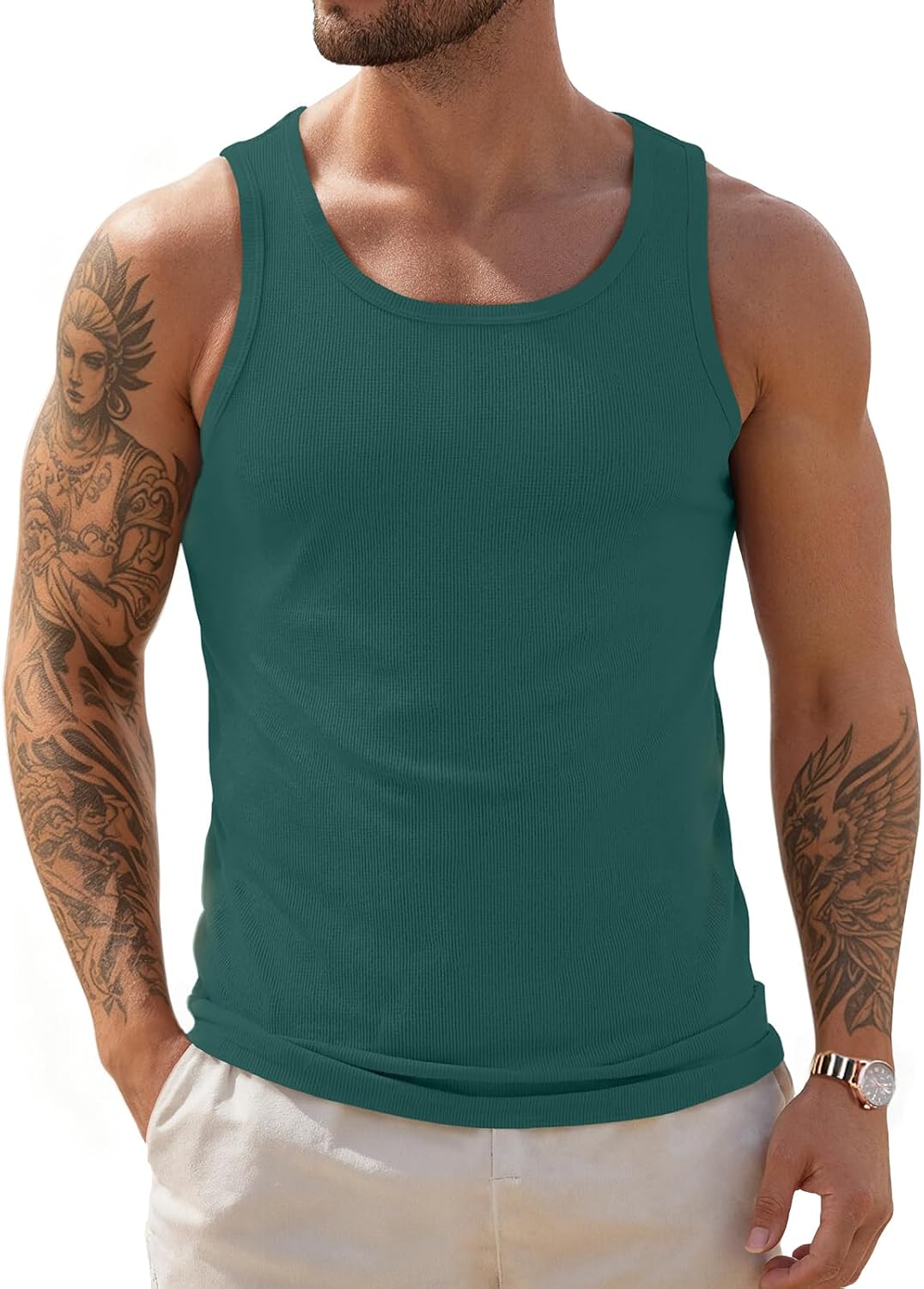ZDC Mens Sleeveless Tank Tops Summer Workout Ribbed Shirts
