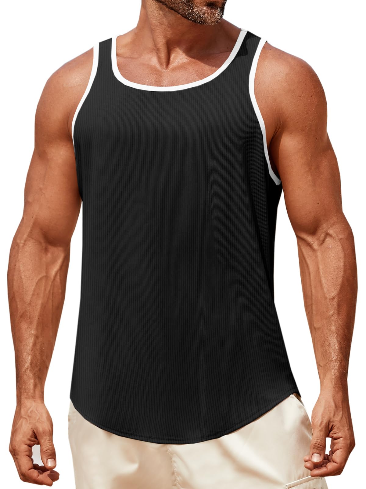 Runcati Mens Sleeveless Tank Tops Workout Muscle Gym Knitted Ribbed Shirt