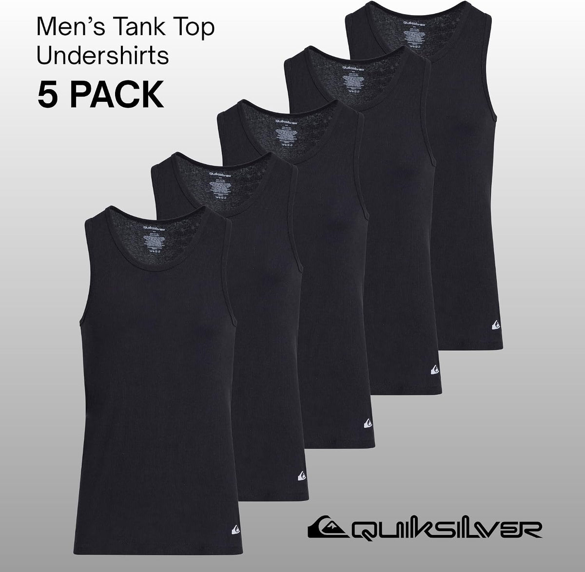 Quiksilver Undershirt Tank Tops for Men, 5 Pack Lightweight Ribbed Tanktops