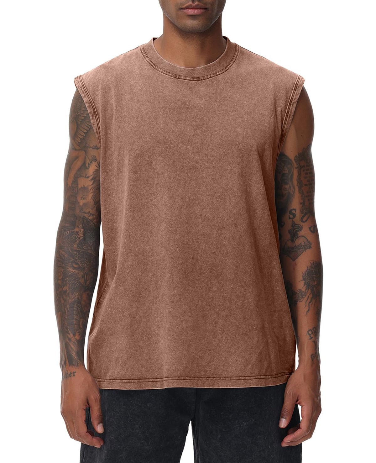 Mens Workout Tank Tops Sleeveless Tee Shirts Men Muscle Shirt Gym Acid Wash T Shirts Running Beach Loose Fit Tee