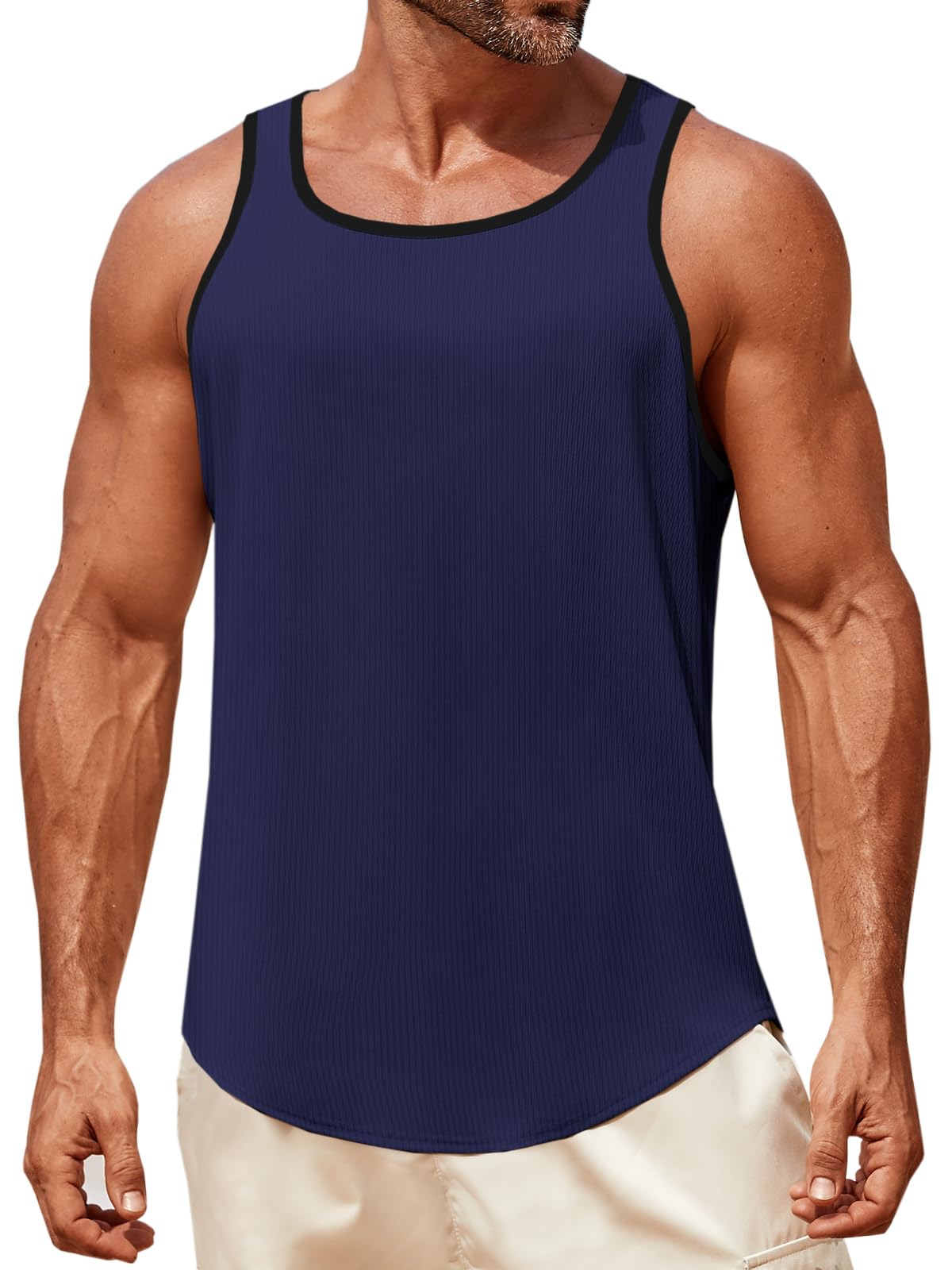 Runcati Mens Sleeveless Tank Tops Workout Muscle Gym Knitted Ribbed Shirt