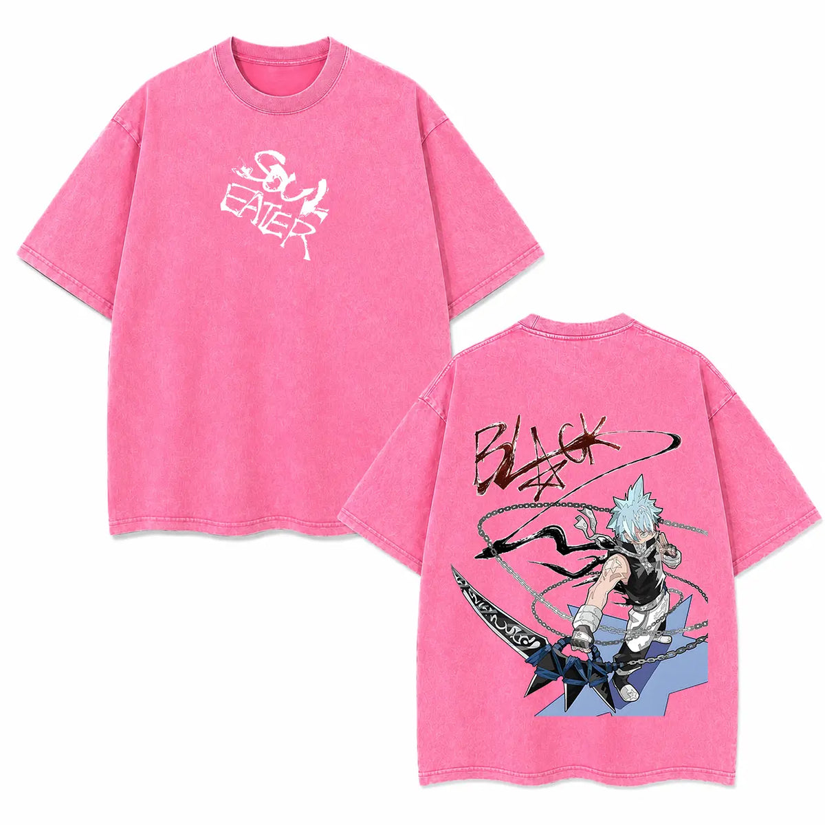 Unisex Soul Eater Black Star Anime Washed Cotton Crew Neck Short-Sleeve Sports T-Shirt - Men's Clothing, Double-Sided Japanese Manga Graphic Tee, Retro Streetwear, Regular Fit Summer Top, Gifts for Boyfriends, Cool Gifts for Guys, Shirts Graphic Tees