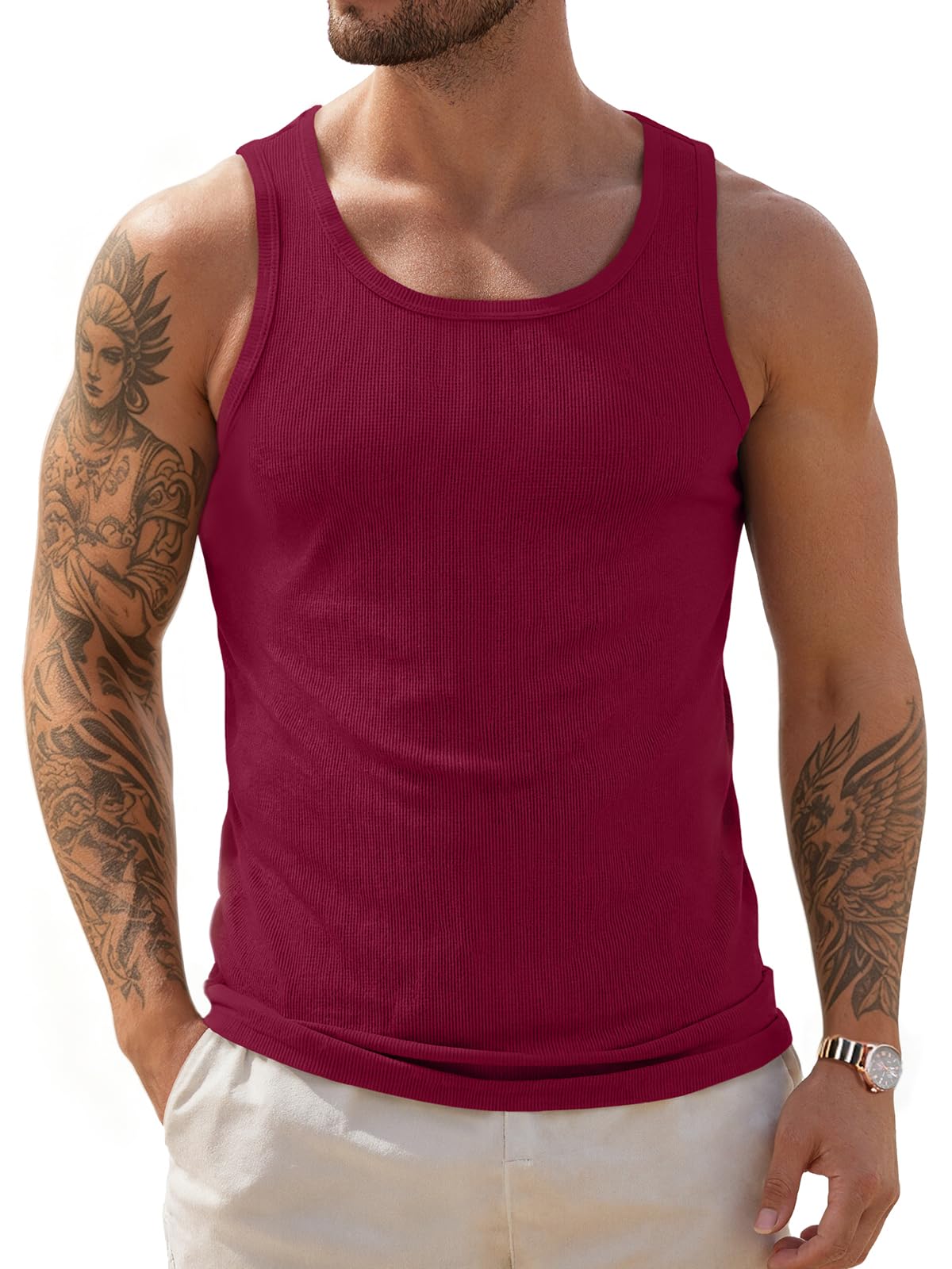 ZDC Mens Sleeveless Tank Tops Summer Workout Ribbed Shirts