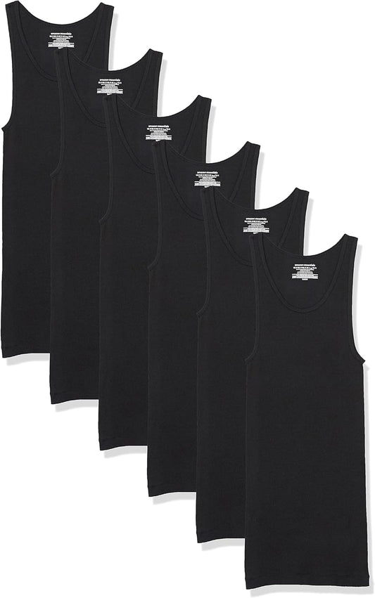 Amazon Essentials Men's Lightweight Breathable Cotton Slim Fit Tank Undershirts, Pack of 6