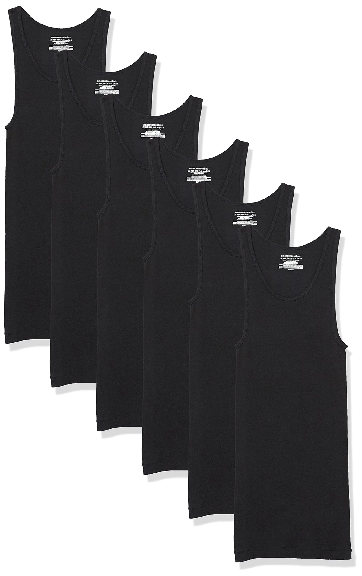Amazon Essentials Men's Lightweight Breathable Cotton Slim Fit Tank Undershirts, Pack of 6
