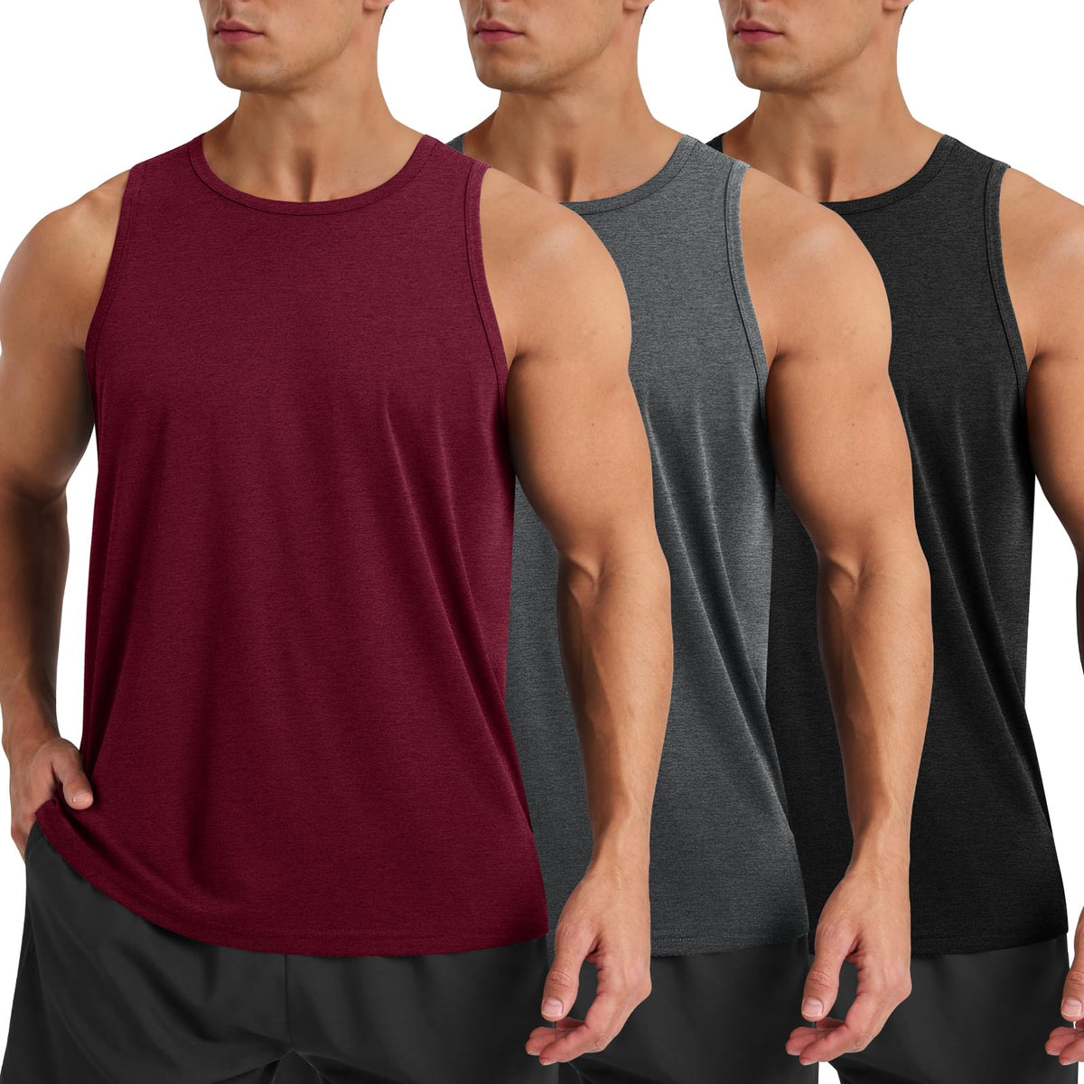 BOOJO 3 Pack Tank Tops Men - Summer Quick Dry Moisture Wicking Workout Muscle Sleeveless Shirts for Gym Beach Running