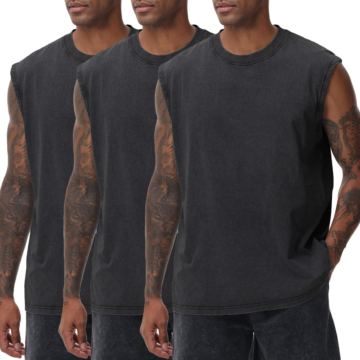 Mens Workout Tank Tops Sleeveless Tee Shirts Men Muscle Shirt Gym Acid Wash T Shirts Running Beach Loose Fit Tee