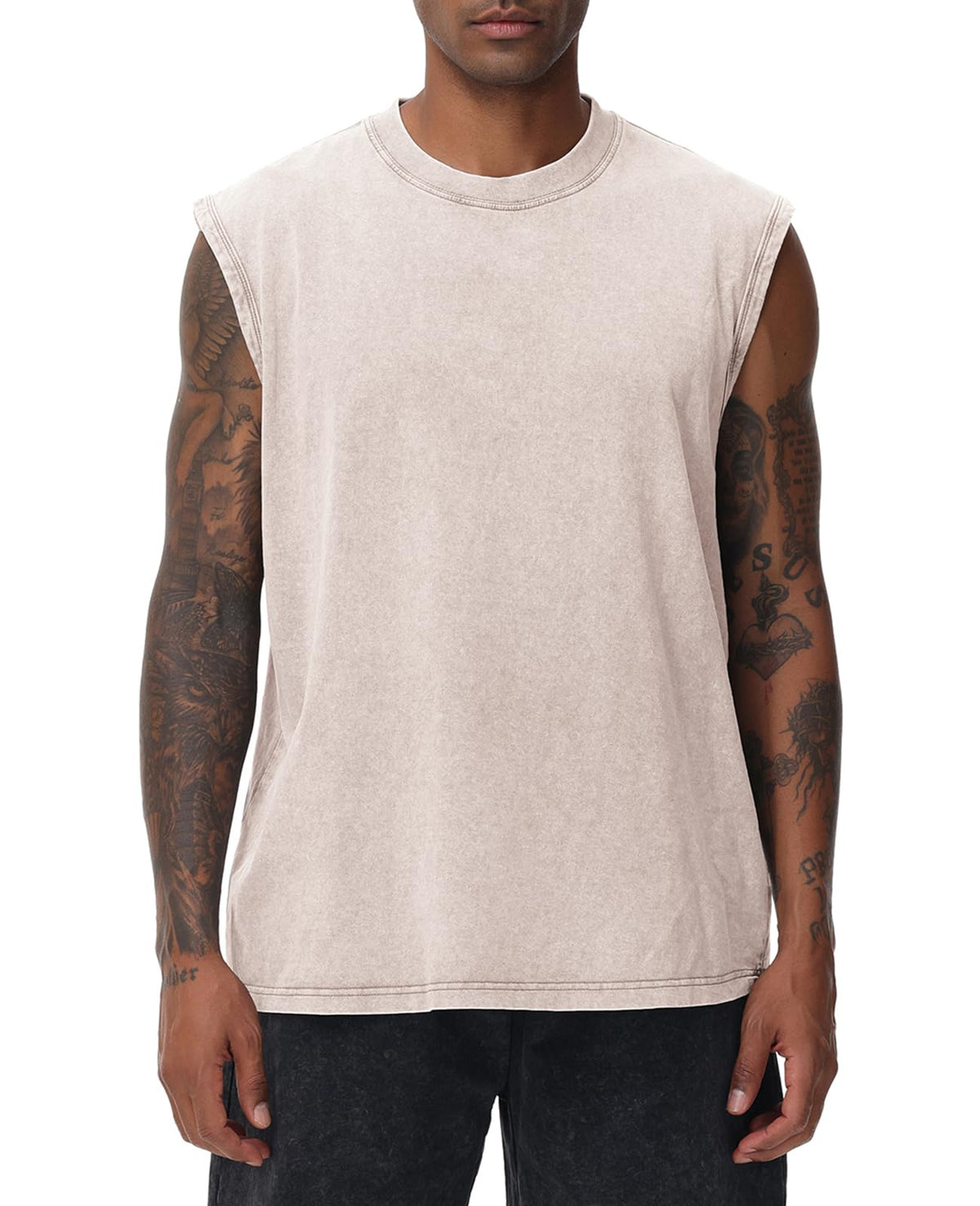 Mens Workout Tank Tops Sleeveless Tee Shirts Men Muscle Shirt Gym Acid Wash T Shirts Running Beach Loose Fit Tee
