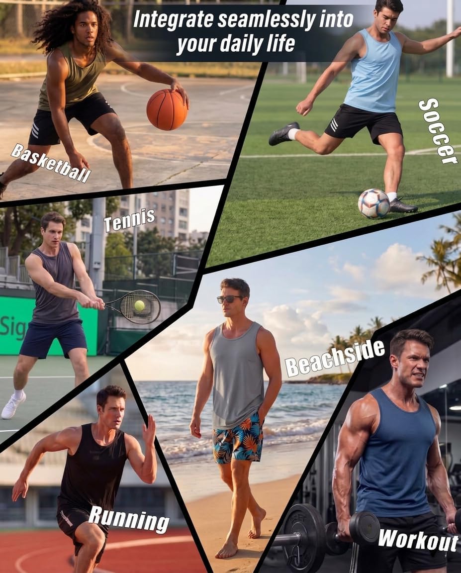 5 Pack Men's Workout Tank Tops Sleeveless Shirt Mesh Muscle Gym Fitness